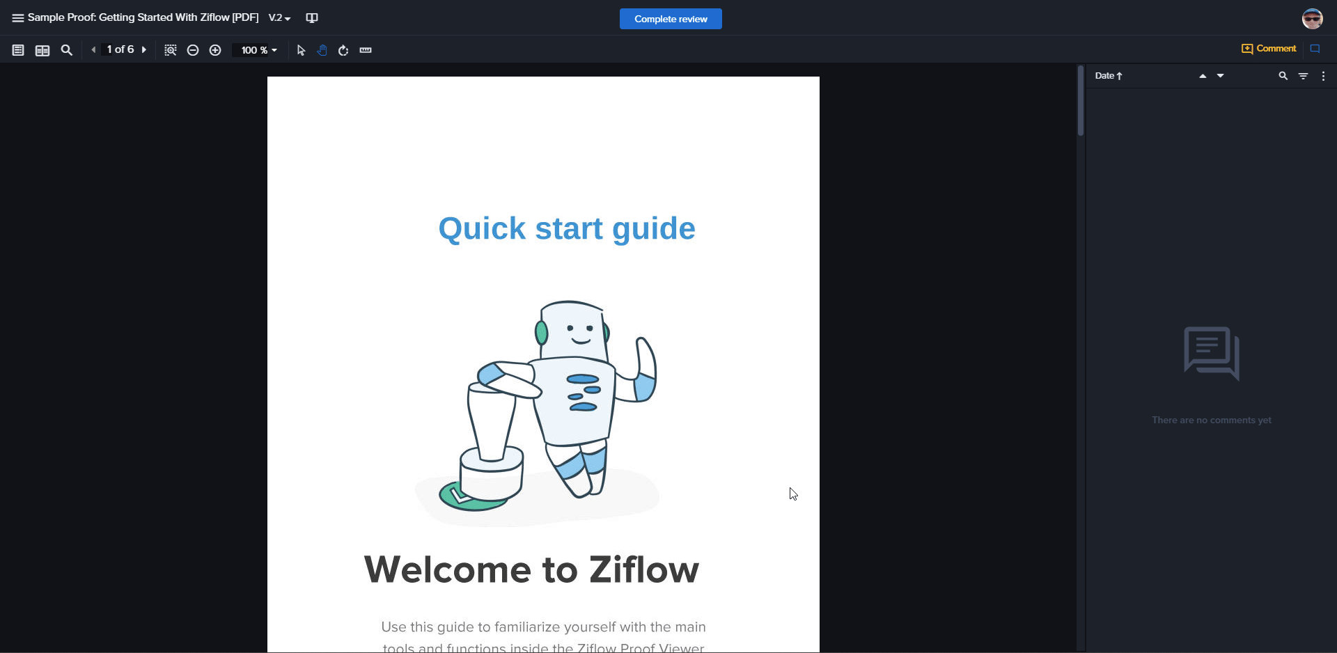 Leaving a comment in a proof showcase in Ziflow animation