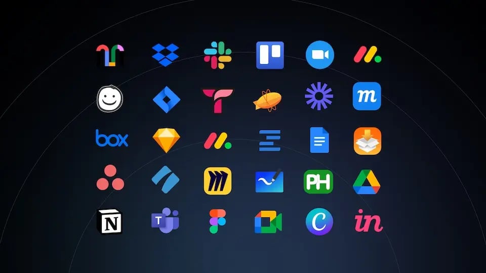 27 icons of online collaboration tools for creative teams in a grid