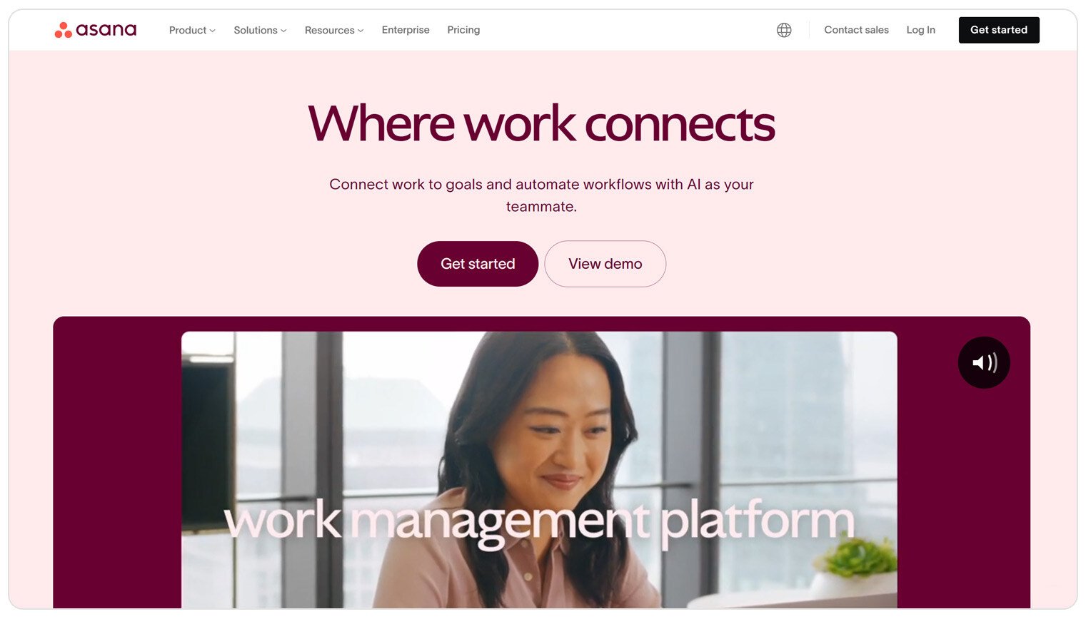 Asana Homepage - Where work connects title, for project and task management