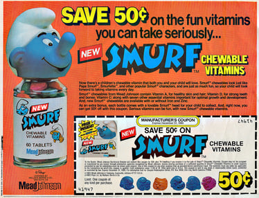 Coupon for save 50c on the fun vitamins you can take seriously Smurf
