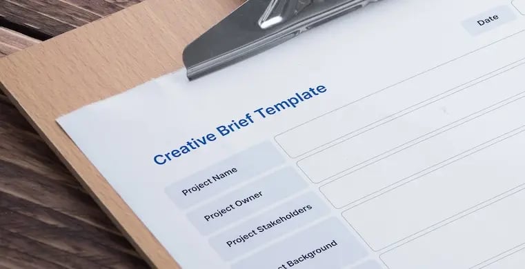 Creative Brief Template on a paper sheet board