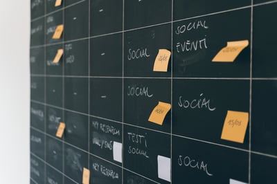Creative process visualised on the board and sticky notes