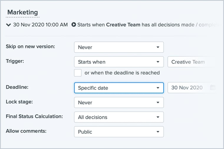 Set “Specific Date” deadlines on pending workflow stages