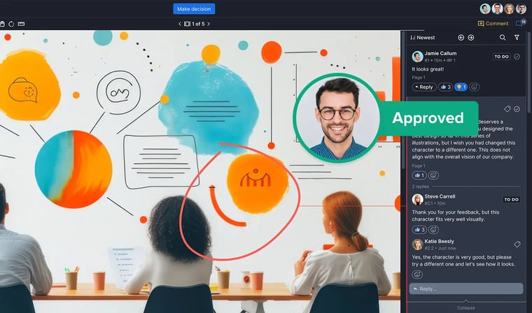 Decision approved on online proof review  - Ziflow UI proof viewer dashboard