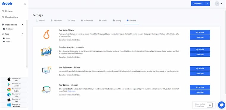Droplr software for screenshots and screencasts