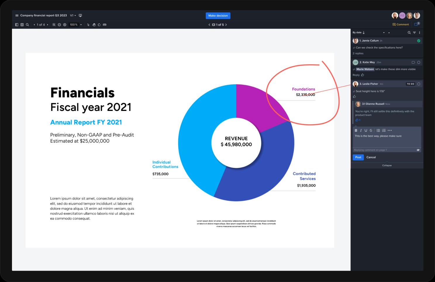 Financial Fiscal year annual report in a proof viewer 