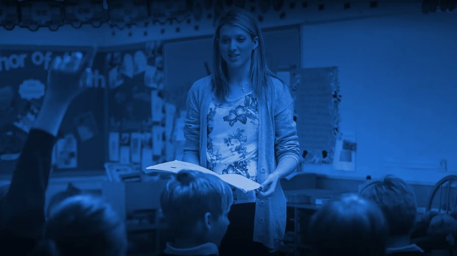 Folens publishers hero background - adult woman teaching at primary school