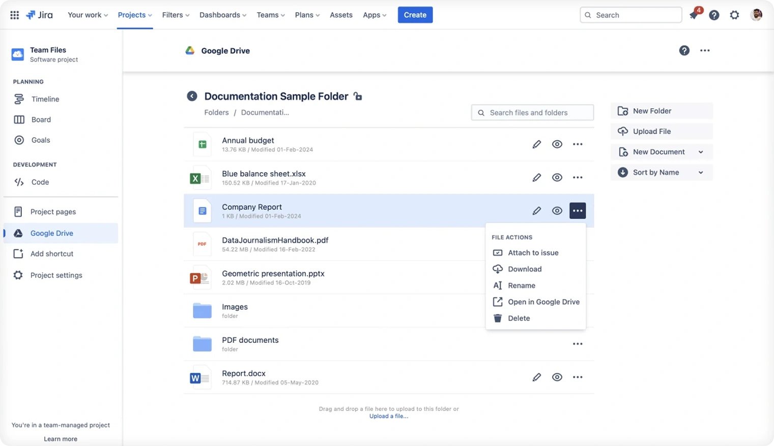 Google Drive integration with Jira dashboard