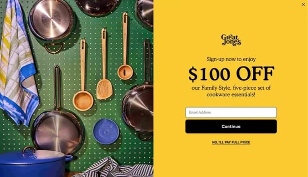 Great Jones sign up for a bargain landing page funnel