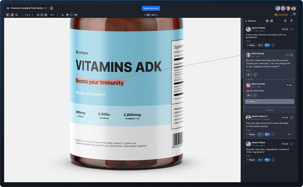 Healthcare medicine proof with comments sidebar
