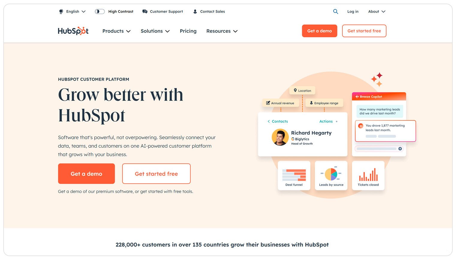 Hubspot for maketing automation and CRM, Grow better with Hubspot title