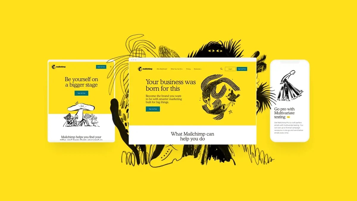 Mailchimp user interface desktop and mobiel views with website
