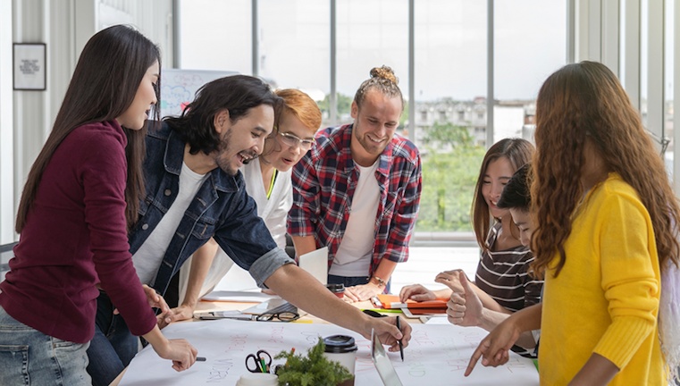 Marketing team collaborating on a project
