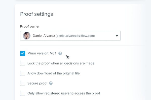 Creating minor versions of proof for internal work-in-progress revisions
