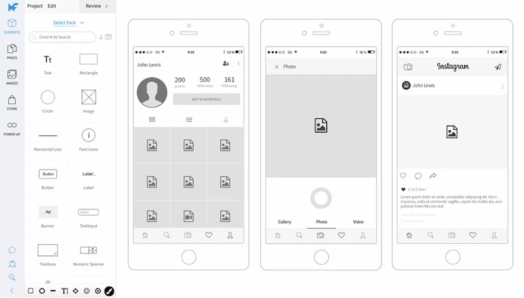 Mockflow software for user interface mockups dashboard