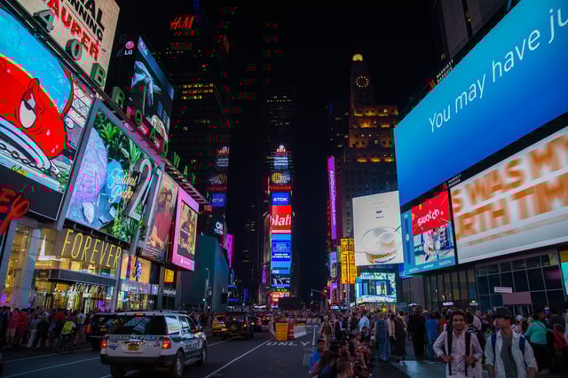 Times Square New York from the street view and massive billboards
