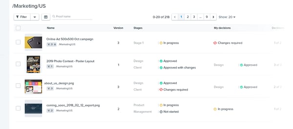 online proofing dashboard organization