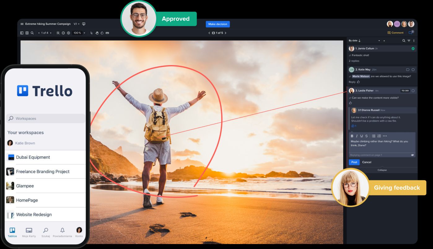 Online proofing Ziflwo platform integrated with Trello boards, lists and card - UI presentation