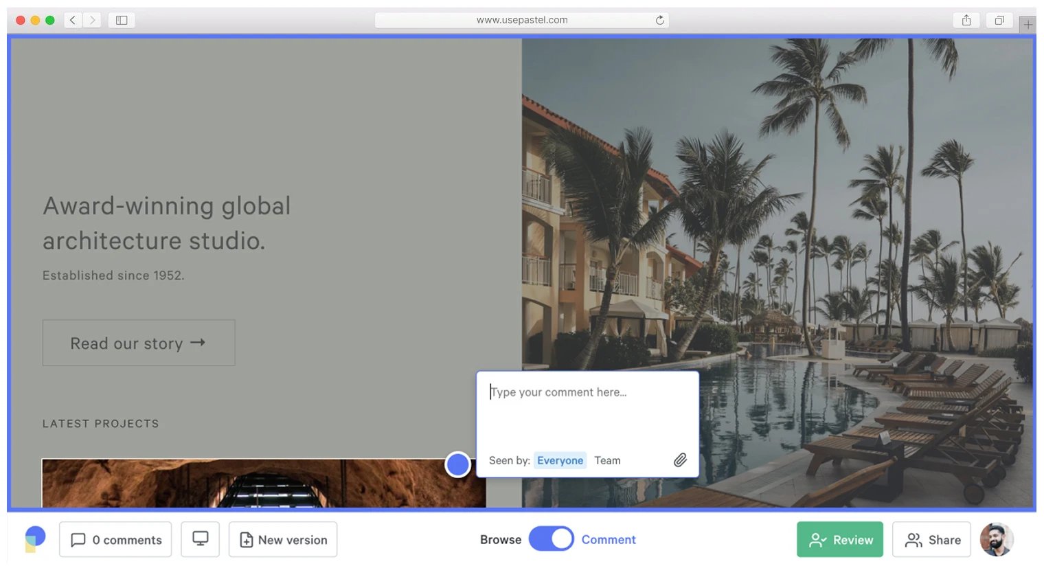 Pastel online reviewing application user interface