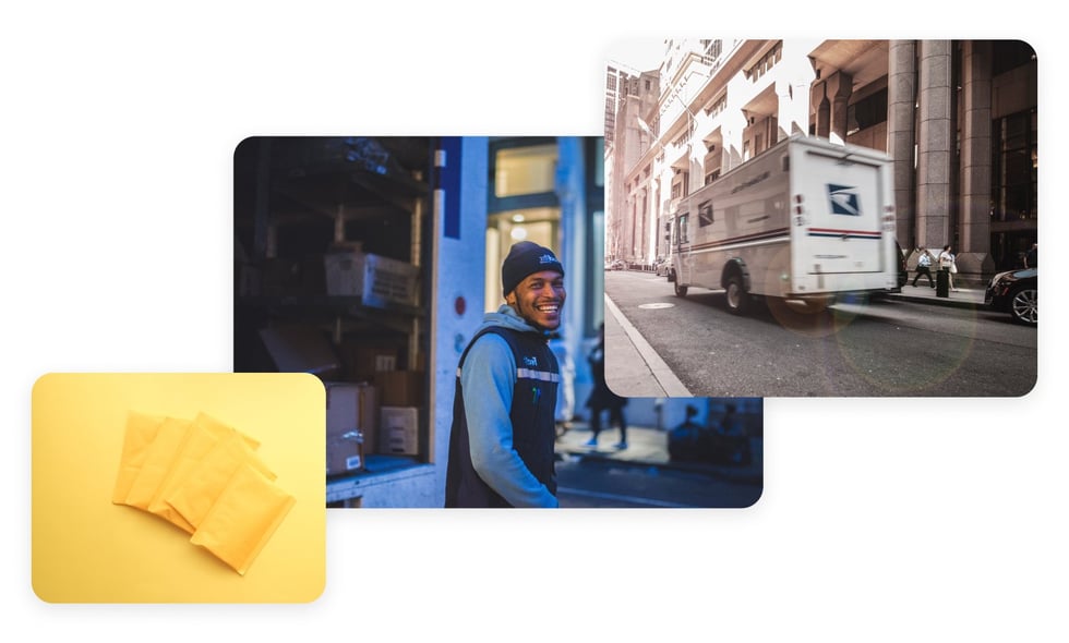 Postcards and marketing materials delivered by a truck