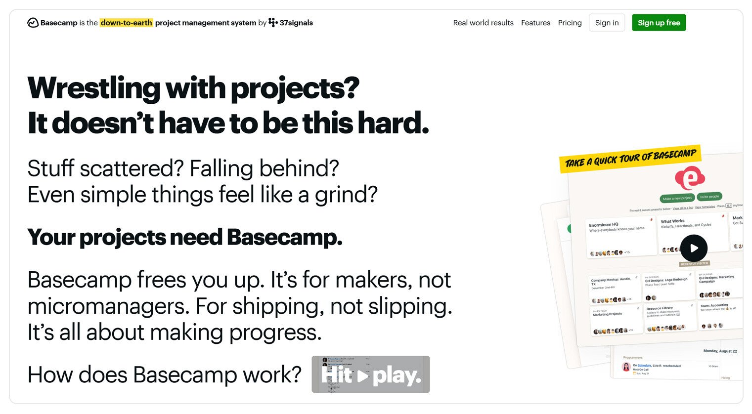 Projects in Basecamp are easy to set up and invite team members and clients to collaborate