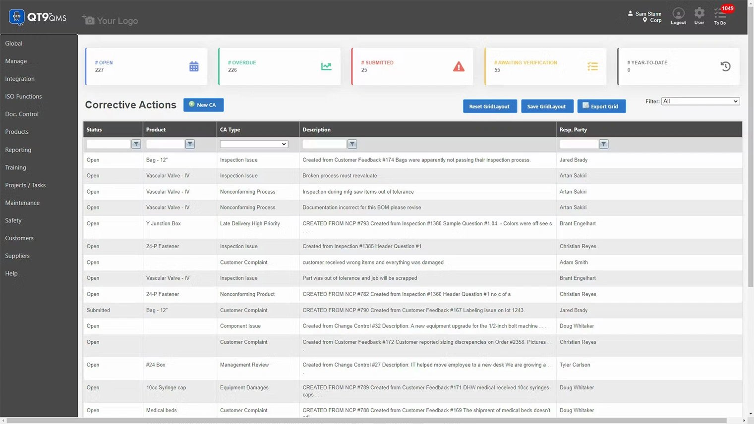QT9 QMS software user interface for enterprise organizations
