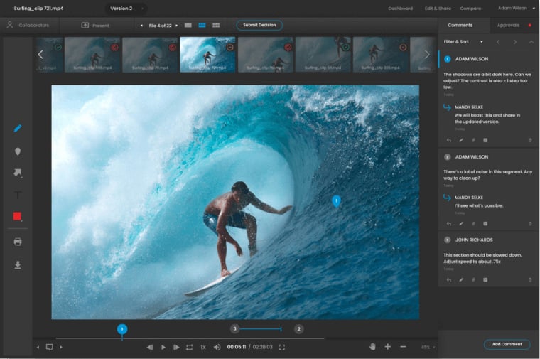 ReviewStudio application layout view with sidebar comments