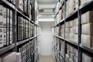 Project archival room with files and metal shelves