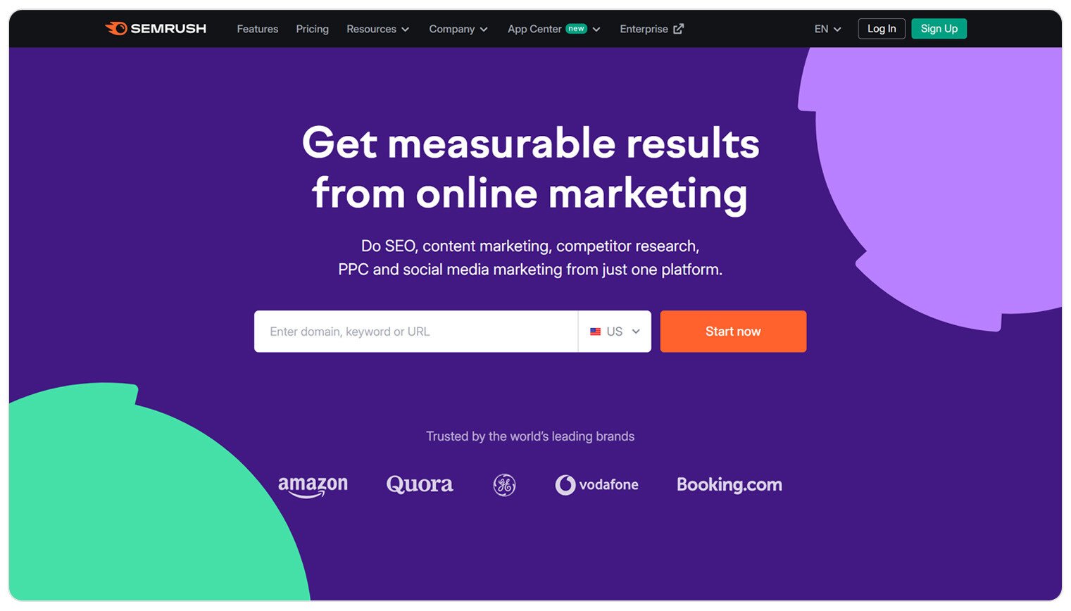 SEMRUSH Homepage, get mesurable results from online marketing with a form