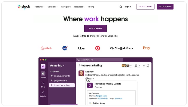 Slack for dailt communication, where work happens