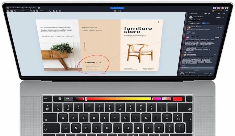 Top-down shot of a laptop with Ziflow highlighting and comments features