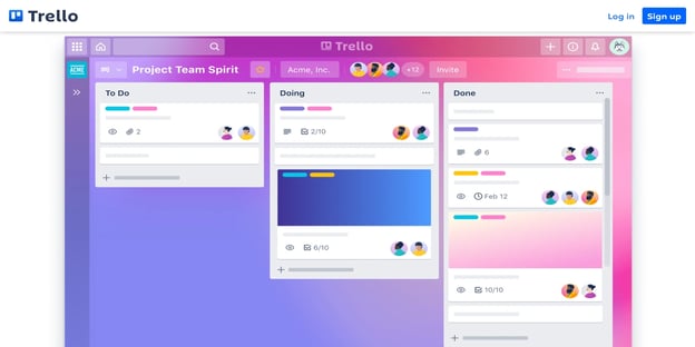 Trello columns board - to do, doing, done