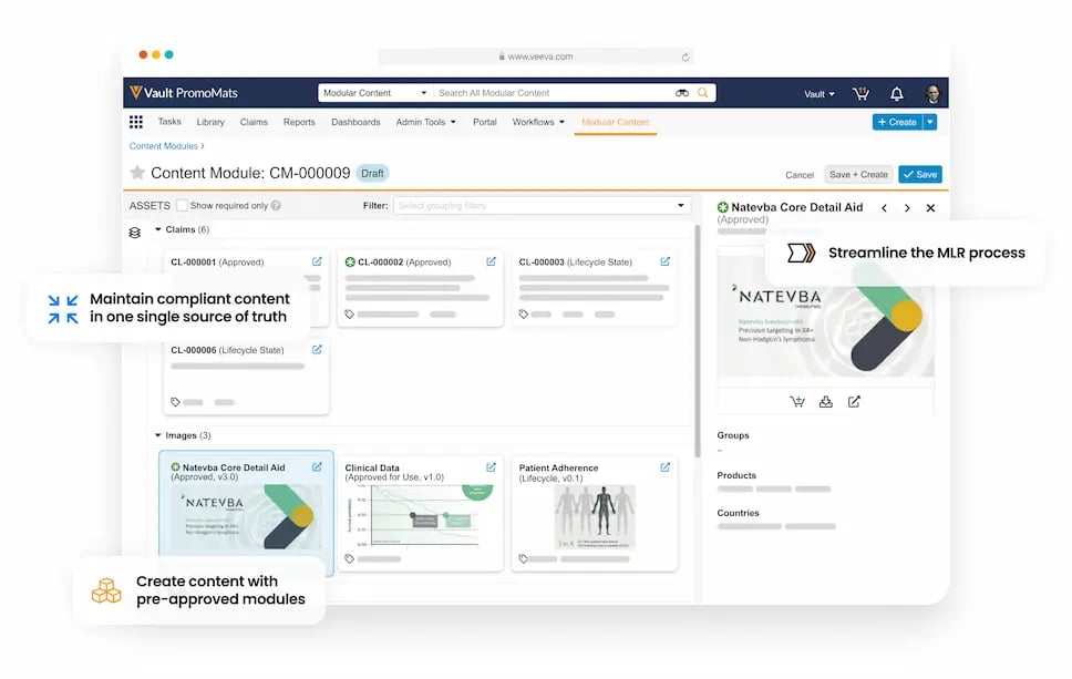 Veeva Vault PromoMats compliance online software main dashboard layout presentation