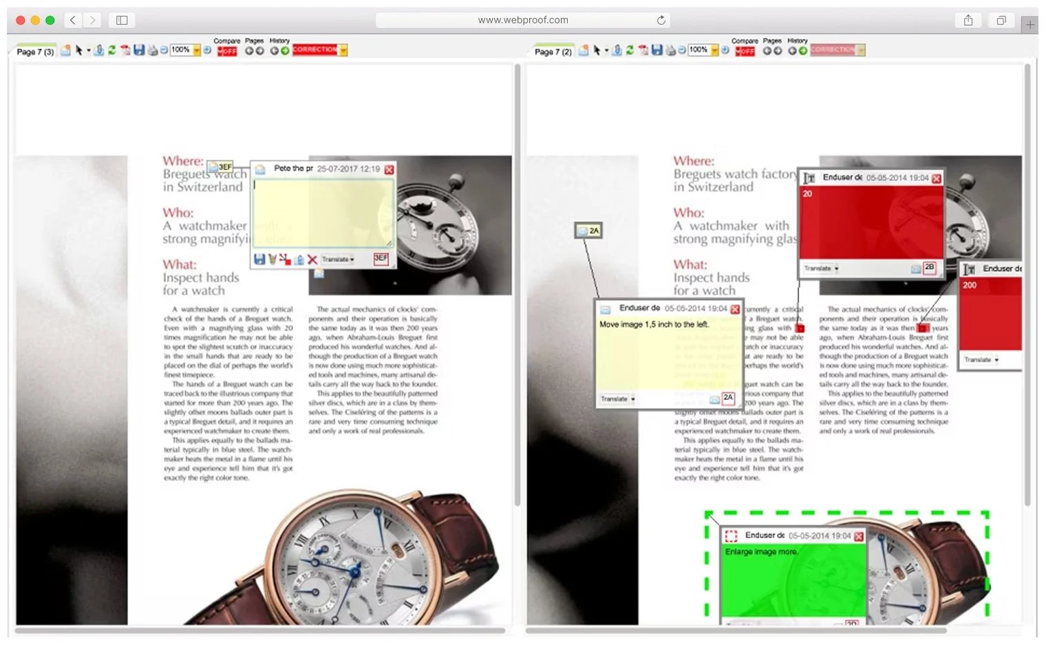 Webproof version comparison tool in app UI