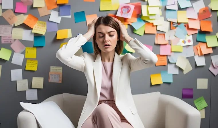 Woman holding her head and being 