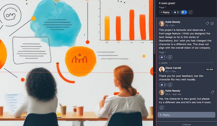 Ziflow comments feature for leaving kind, balanced and positive feedback about creative content