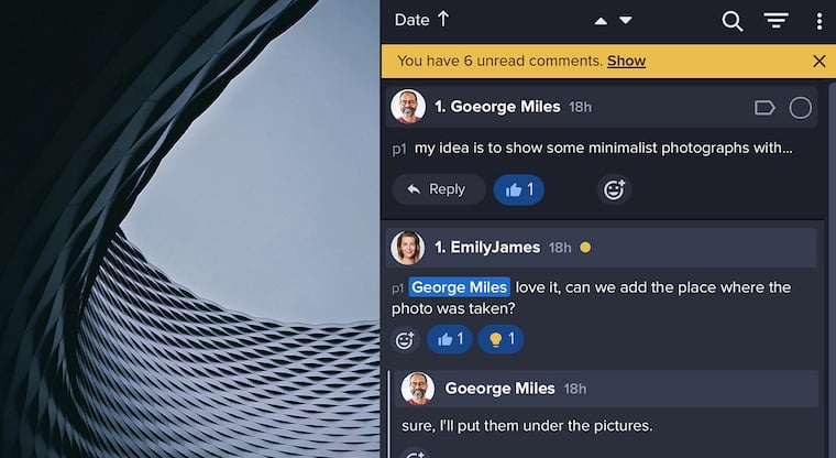 Ziflow comments features with reactions and stakeholders comments