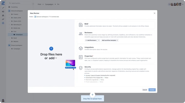 Ziflow intake form popup functionality