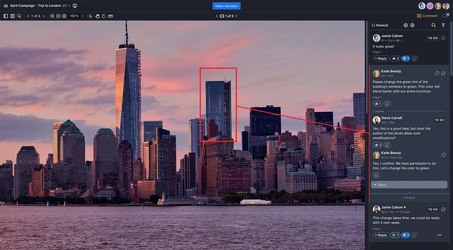 Ziflow user interface with markup tool and comments feature-1