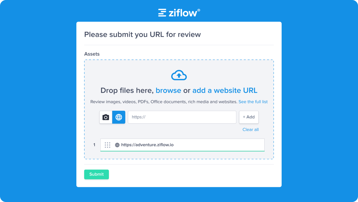 Ability to create website proofs on intake forms in Ziflow