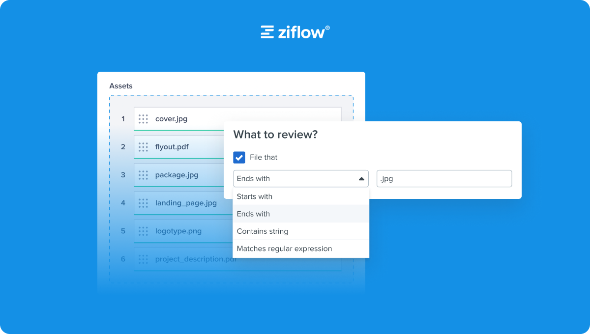 Review assets within intake form - starts with, ends with, contains string, matches regular expression