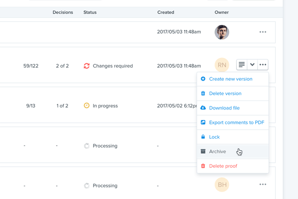 Proofs archiving option of online collaborative platform