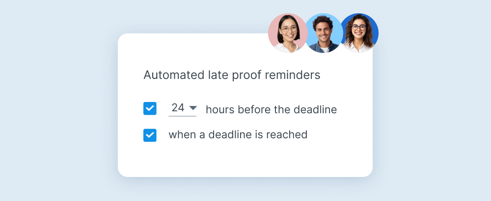 Automated late proof reminders settings in Ziflow
