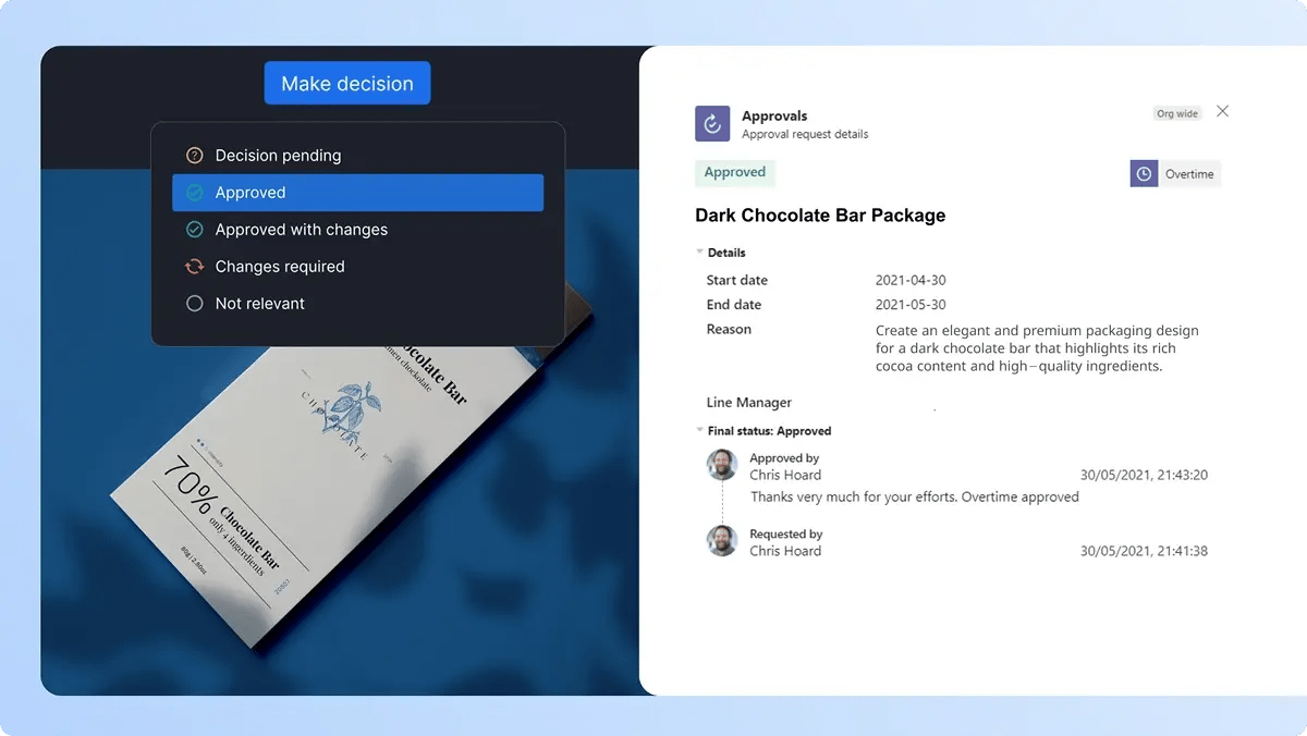 Celebrate approvals in real-time - Proof review decision reflected in Microsoft Teams