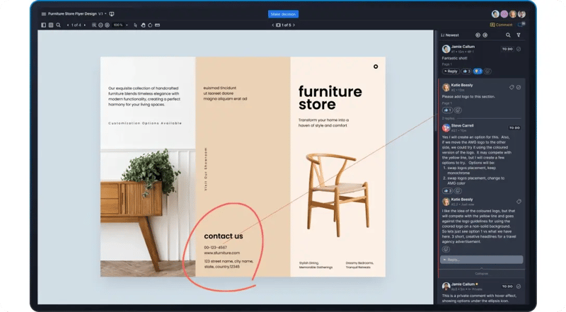 Centralized feedback system in Ziflow - proof iwth a furniture store ad content-1