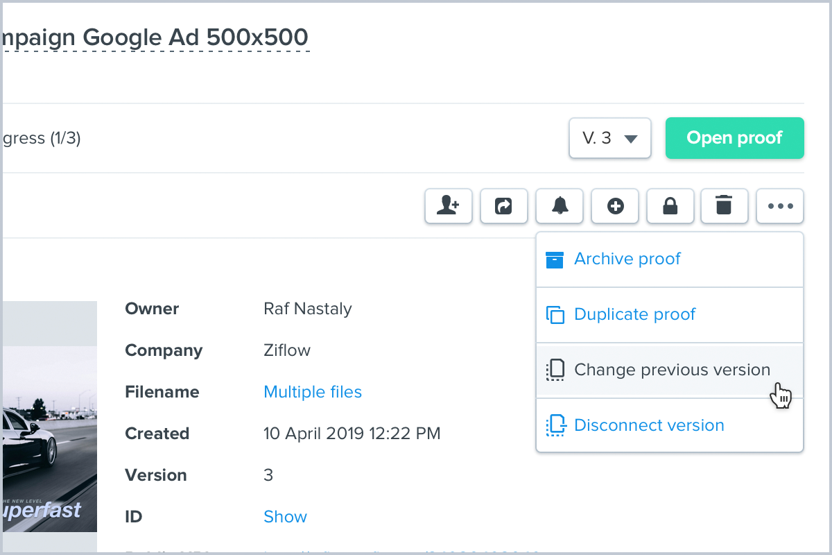 Change Previous Proof Version option