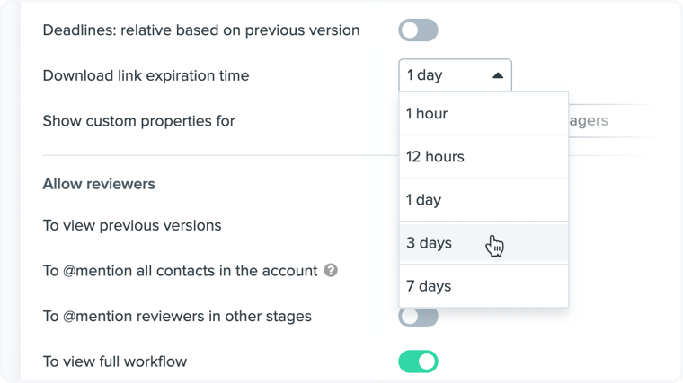 Custom link expiration durations - from 1 hour to 7 days choice