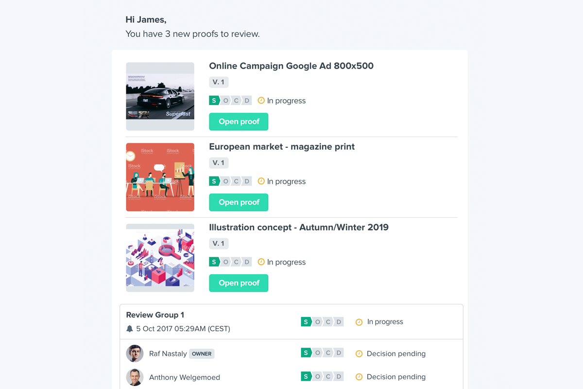 Batch Bulk Proof Emails Inbox Notification with project thumbnails