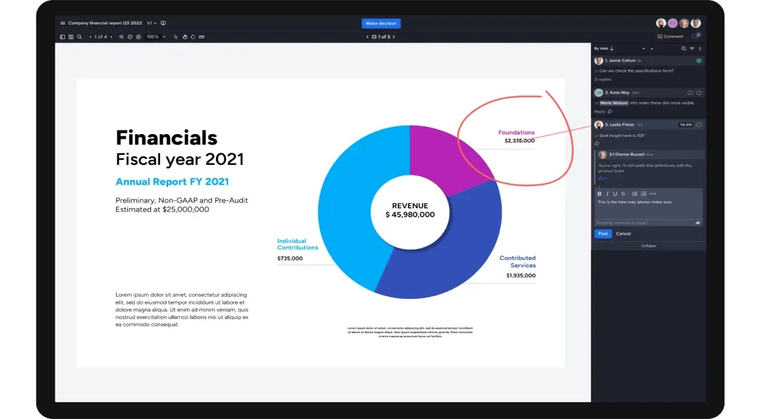 Financial fiscal annual report brief displayed in a Ziflows proof viewer