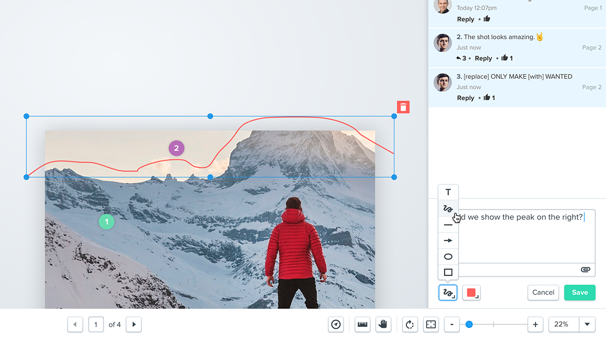 Freehand drawing markup tool